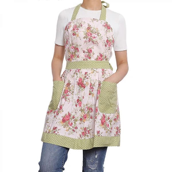 Køkkenforklæde Blomsterformet Forklæde Dame Lomme Køkkenforklæde, Dame Madlavnings- og Bageforklæde