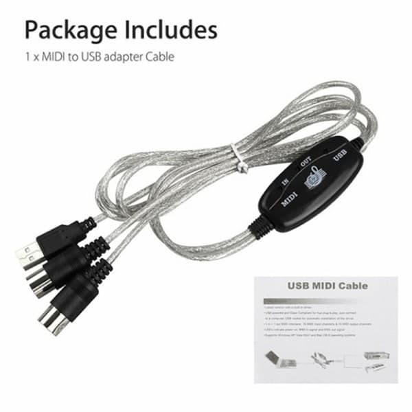 USB IN-OUT MIDI Kabel Konverter PC til Musik Keyboard Adapter Co Sort
