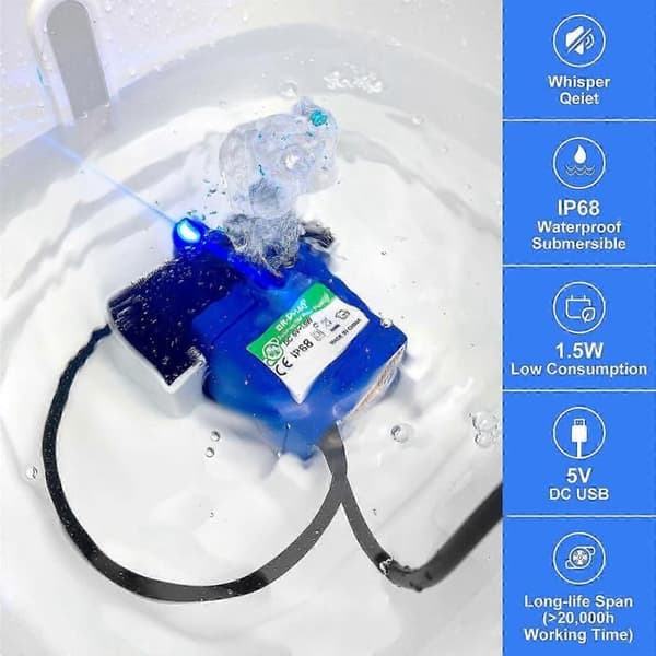 USB oppladbar vannfontenepumpe for kjæledyr