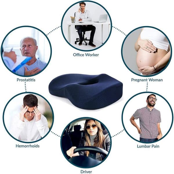Ortopedisk sittdyna, ergonomisk modell - minnesskum - rund blå - tvättbart överdrag