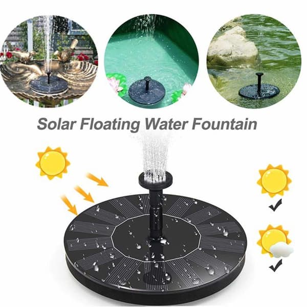 Udendørs Solar Havefontæne - 1.5W Pumpe, 7 Dyser, 30-50cm Stråle, Sort