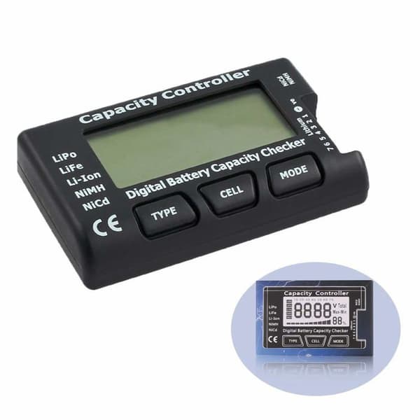 LCD Digital Batterikapacitetstester - 2-7 celler LiPo/Li-ion - 4-7 NiMH/NiCd-celler - Kompakt Sort