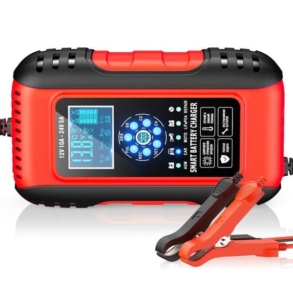 10A batterilader - 12V/24V - LCD-skjerm - Vedlikeholdslading