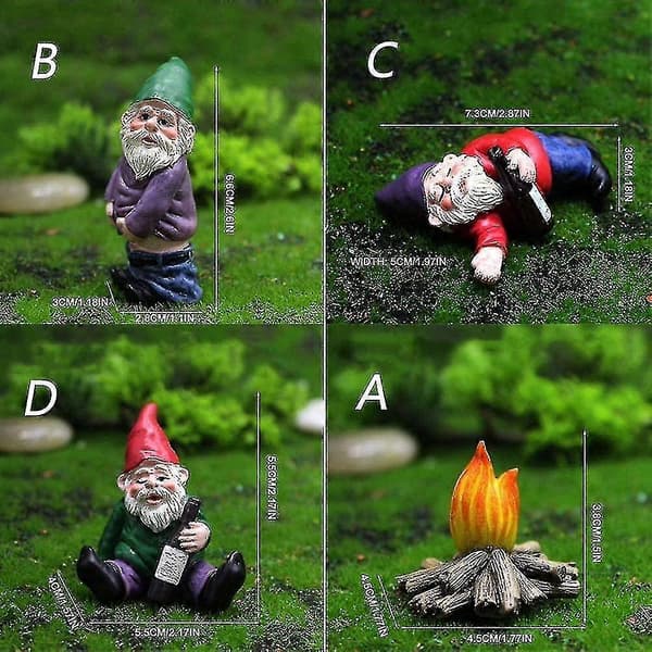 4 stk. Berusede Gnomer Dverg Hagegnomer Dekorasjoner Dekor Salg Berusede Figurer