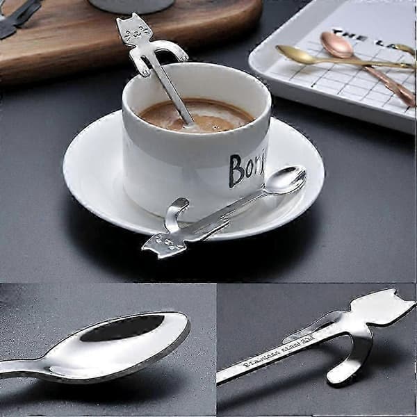 Katte dessertskeer, 4 stk. små teskeer, søde kaffe-espresso skeer i rustfrit stål til te, sukker, kage, is, service