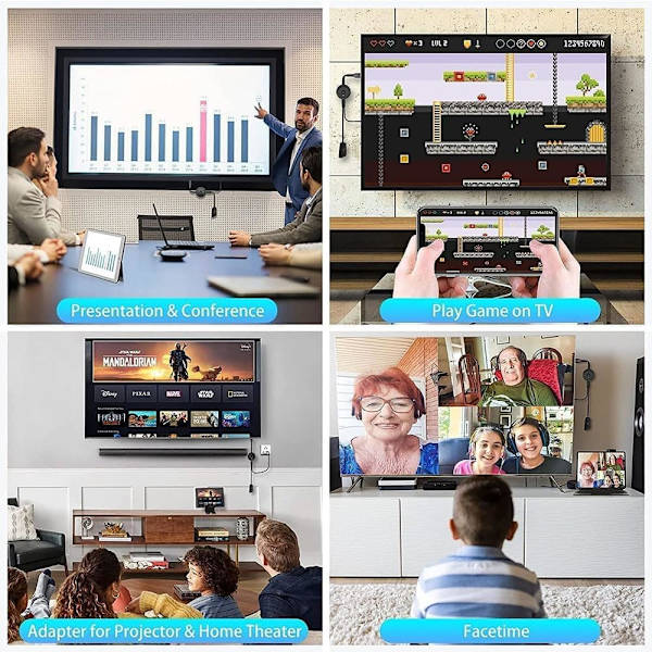 Trådlös skärmadapter, 1080P 2,4 GHz för Android/IOS/Windows/Mac/Projektor