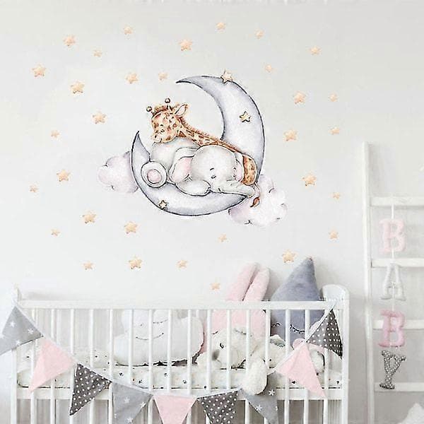 Tecknad väggdekal Elefant Giraff Barn Flickor Barnkammare Heminredning, 1 set-35*60cm