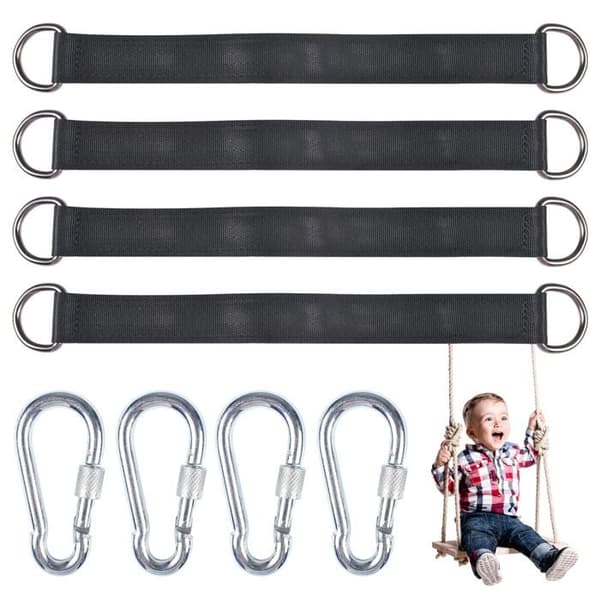 Sett med 4 huskeopphengstropper med 4 karabinkroker og D-ringer – polyester, lastekapasitet 150 kg