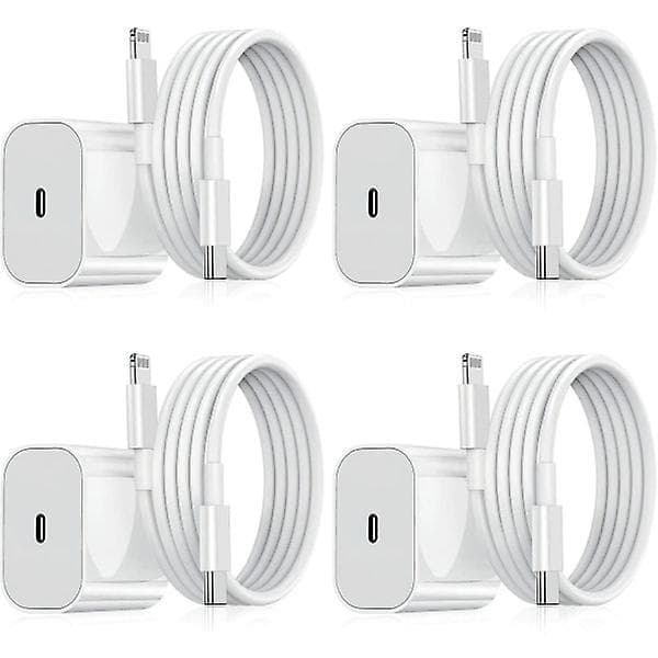 iPhone-lader - Hurtiglader - Adapter + Kabel 20W USB-C Hvit 4-pakning iPhone