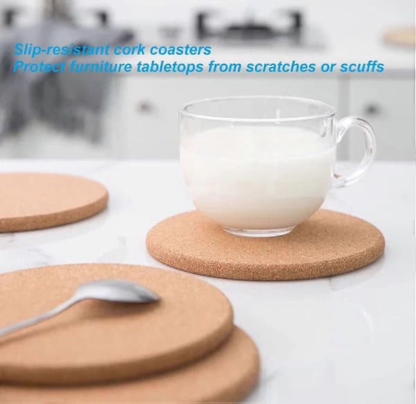 12 korkunderlag, korkunderlag til drinks, korkunderlag til sofaborde med runde kanter, varm gave til hjemmet.