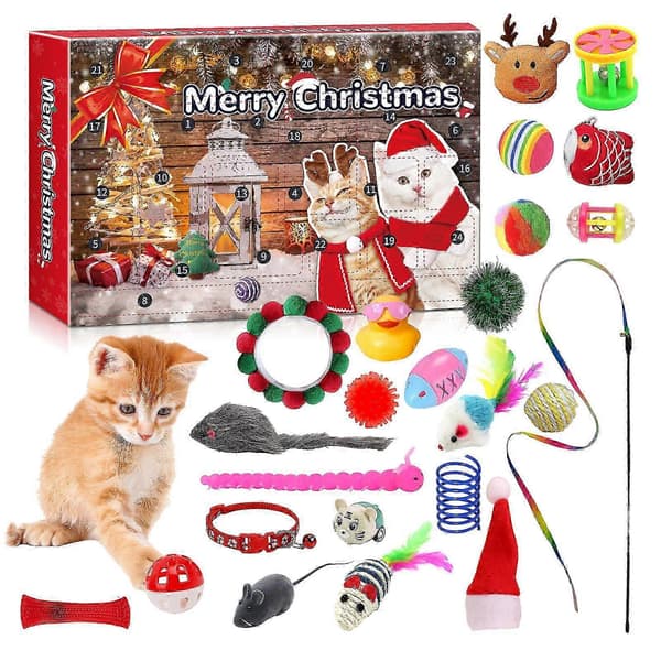 Julkalender för katter 2026, 24 st kalender för katter, julkalender med kattleksaker, jul \"blind box\" för katter