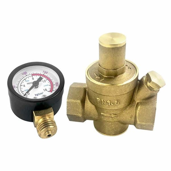 DN20 messing vandtryksreducerende ventil med justerbar trykmåler - 1,6 MPa