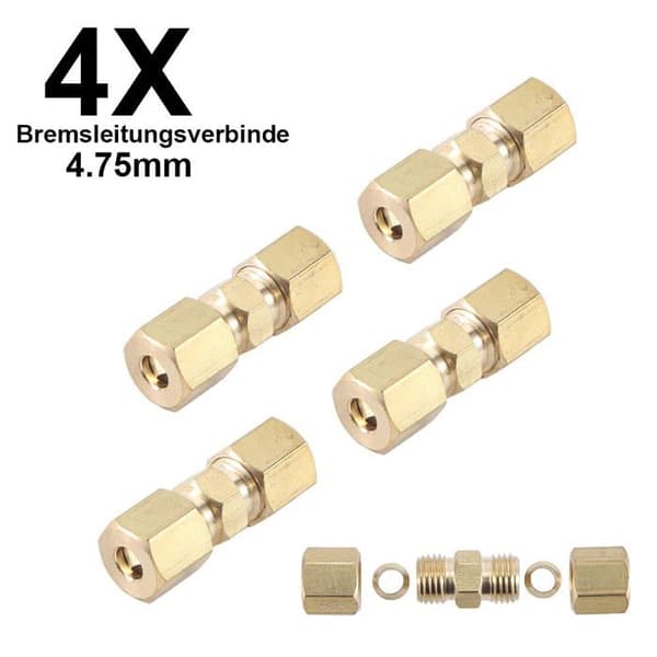 Set med 4 bromskabelanslutningar för bromsledningar - 4,75 mm - Galvaniserad koppar