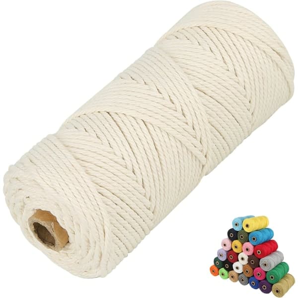 Natur Macrame Snöre 3mm x 100m, Färgat Macrame Rep, Bomullsrep Macrame Garn, Färgglatt Bomullssnöre