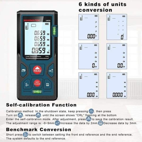 LM50 Digital Laseravståndsmätare - 50 m - ±1.5 mm - IP54