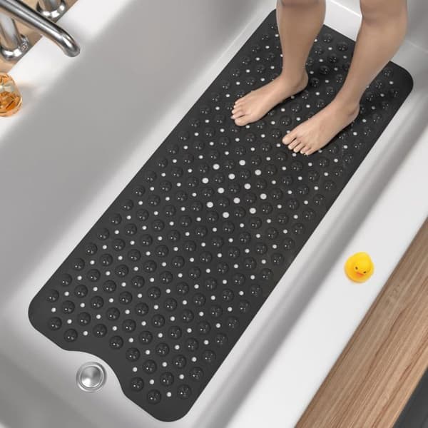 Halkfri badrumsmatta, 101 x 40 cm extra lång halkfri duschmatta, mögelresistent, svart