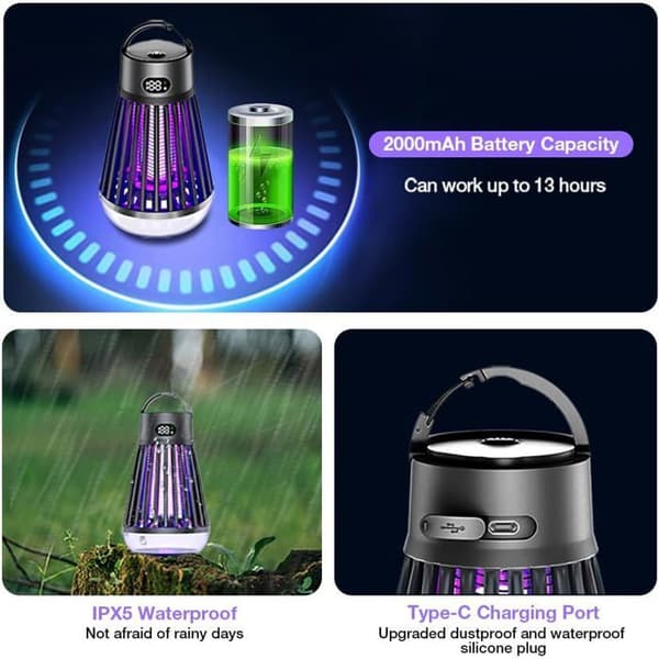 Myggemorder, bærbar fluefælde, myggedræberlampe med UV-lys og belysning, til camping, have, terrasse