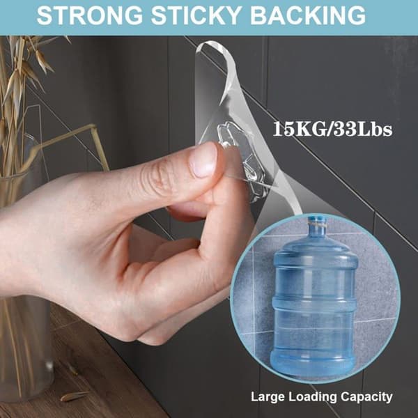 Selvklæbende krog, pakke med 10 - Transparent - 15 kg - Rustfrit stål/Polycarbonat