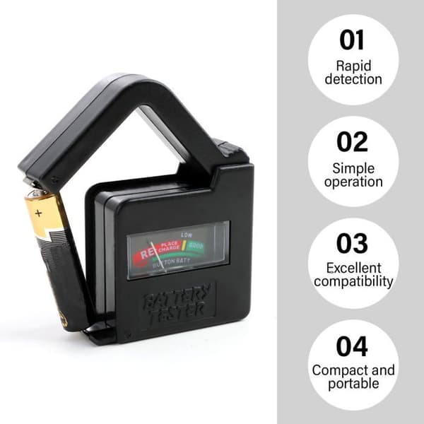 BT860 Universal Digital Batteritester – Kompatibel med AA, AAA, C, D, 9V og knapcellebatterier, Bærbar