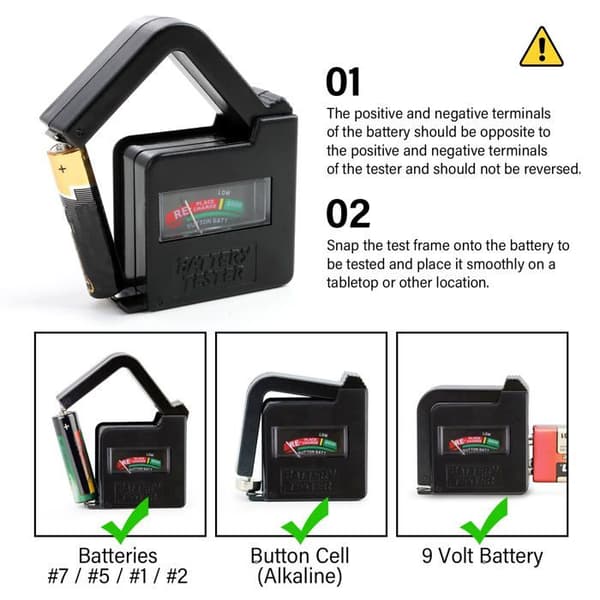 BT860 Universal Digital Batteritester – Kompatibel med AA, AAA, C, D, 9V og knapcellebatterier, Bærbar