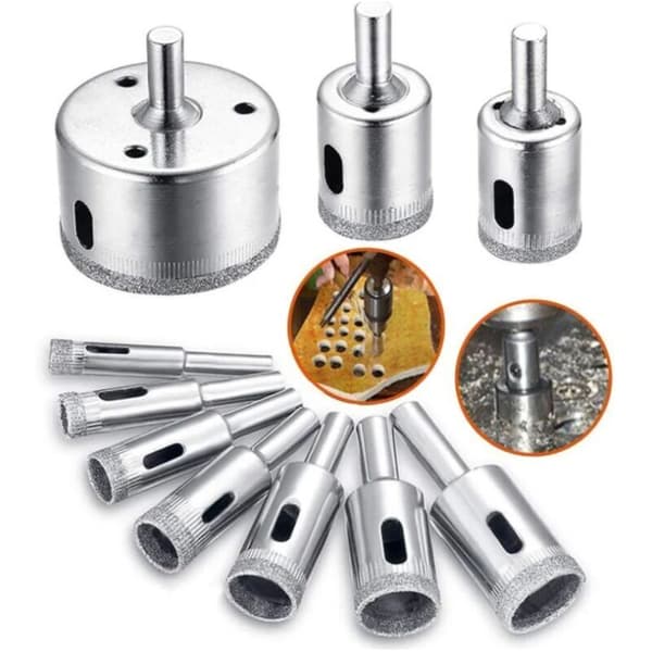 10 Stykker Diamantborebits til Keramik, Glas, Porcelæn, Fliser - 8 mm til 50 mm