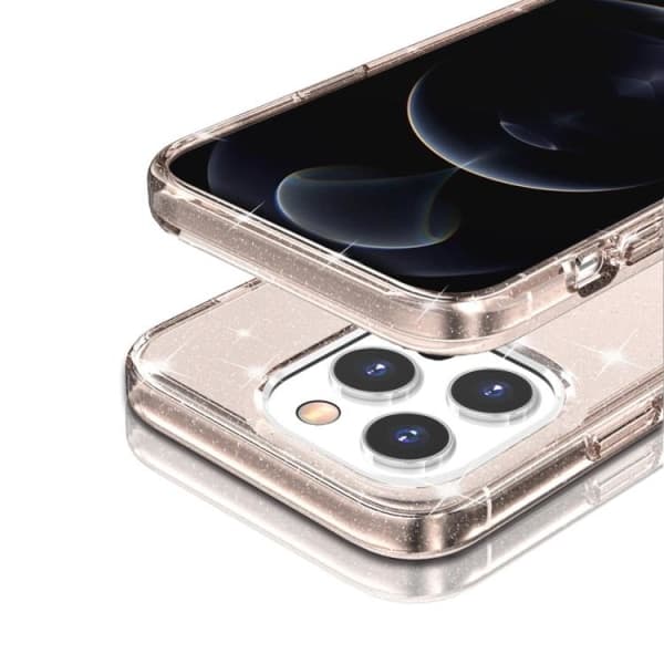 Kotelo iPhone 14 Pro Maxille, iskunkestävä, glitter, TPU, ruusukulta