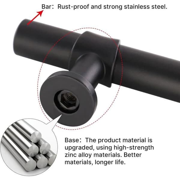 Møbelgreb, 128 mm centerafstand - Mat sort - Rustfrit stål/zinklegering - Pakke med 5
