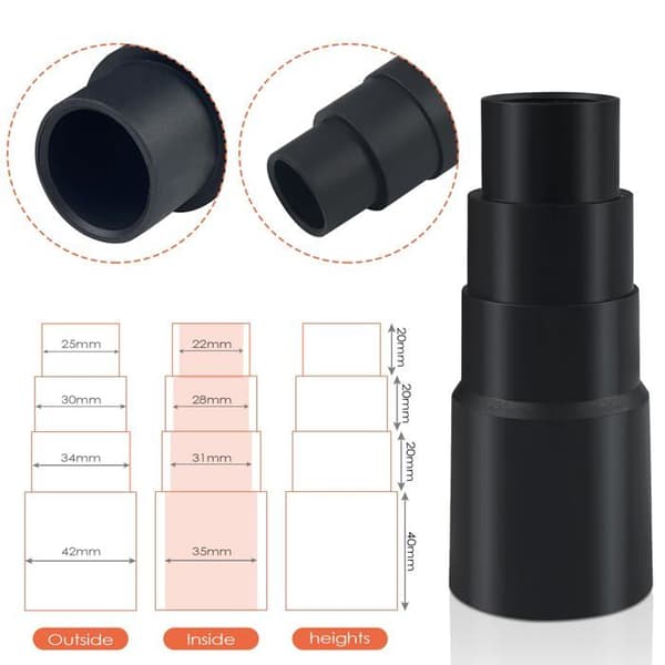 Dammsugarslangadapter 25 mm → 42 mm, 6-pack, svart PVC