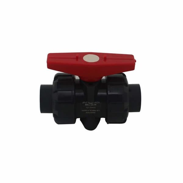 25 mm dobbel union PVC kuleventil - rød/grå UPVC kuleventil