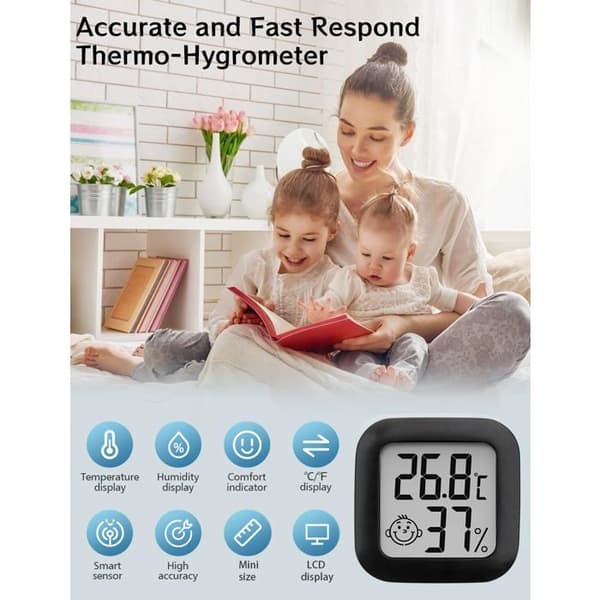 Mini højpræcisions digitalt indendørs termometer hygrometer ±1°C, 10–99% RF (2 stk.)