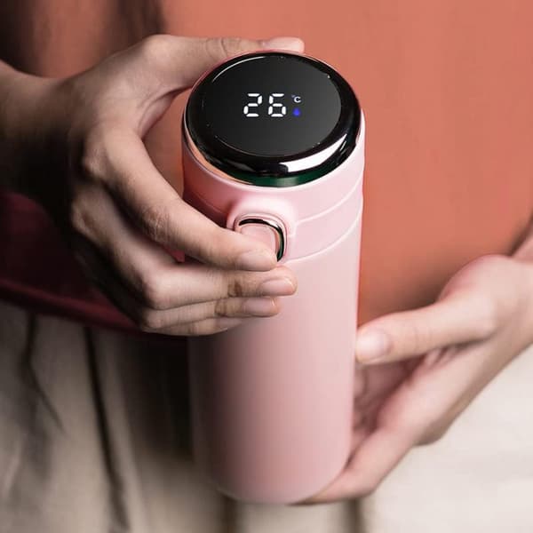 Smart termokop i rustfrit stål med temperaturdisplay, dobbelt vakuumisoleret flaske