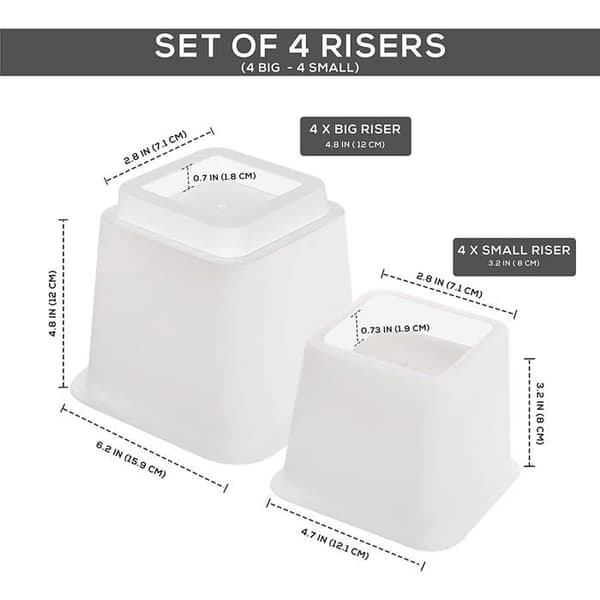 Justerbara möbelhöjare, 8 st, 7,6–20,3 cm, vit – för säng, soffa, bord (stöder 600 kg)