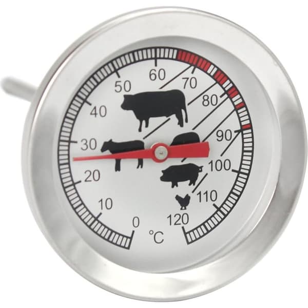 Stegetermometer i rustfrit stål - analogt kødtermometer op til 120°C - grilltermometer - kødsonde