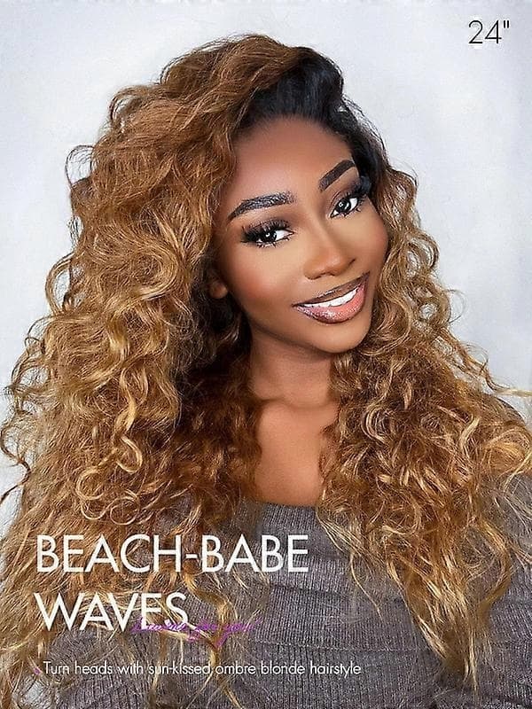 Ombre Blond Vattenvåg Limfri Del 13x4 Spetsfrontperuk