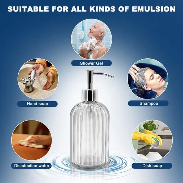 Set med 2 tvålpumpar i glas, 400 ml – plastpump, texturerad transparent, halkfri