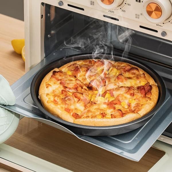 Sæt med 2 pizzabageplader, 16,3 cm diameter, runde bageforme i kulstofstål med non-stick belægning, pande til