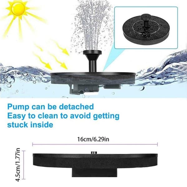 Udendørs Solar Havefontæne - 1.5W Pumpe, 7 Dyser, 30-50cm Stråle, Sort