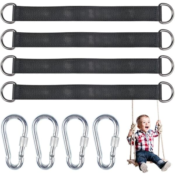 4 st Trägunga Hängremmar Kit med 4 D-ringar för Trädgård/Gunga/Trädgunga/Hängmattor