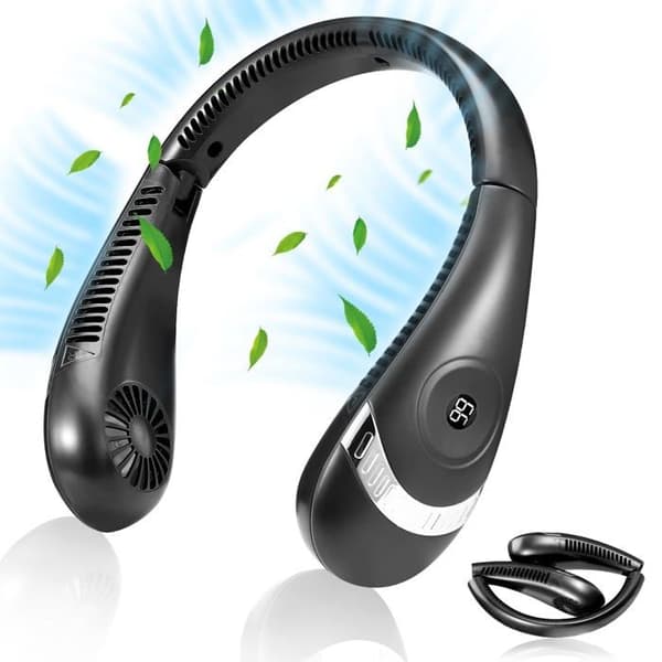 Genopladelig USB Halsventilator - 5000mAh - Moderne Sort - Bærbar