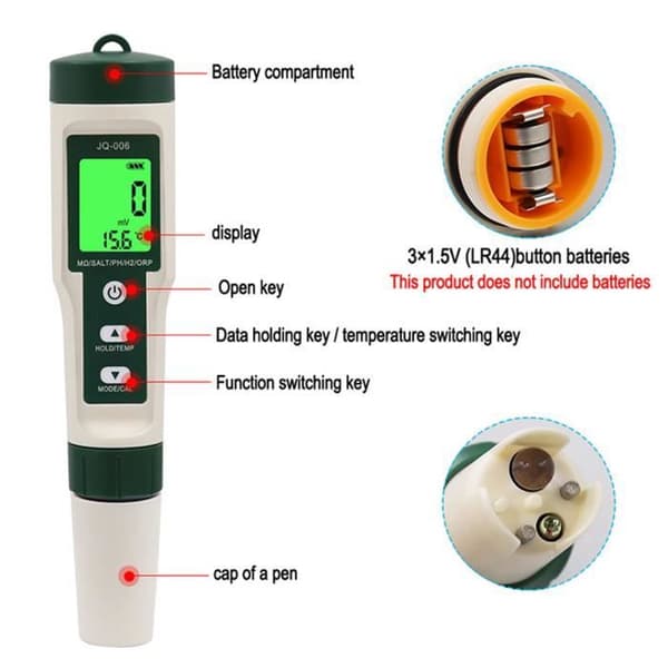10-i-1 Pool pH-testare - Högprecisions elektronisk pH-mätare för mätning av pH, TDS, EC, temperatur, dricksvattenanalysator