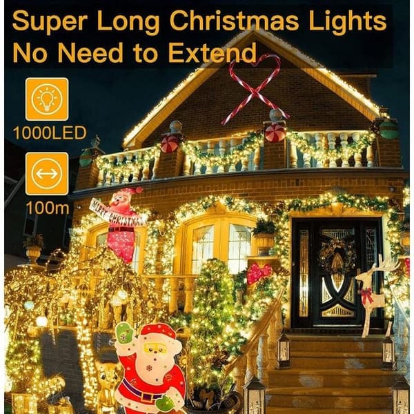 100m LED lyslenke, 1000 LED, IP44, kaldhvit, med fjernkontroll og 8 timermoduser