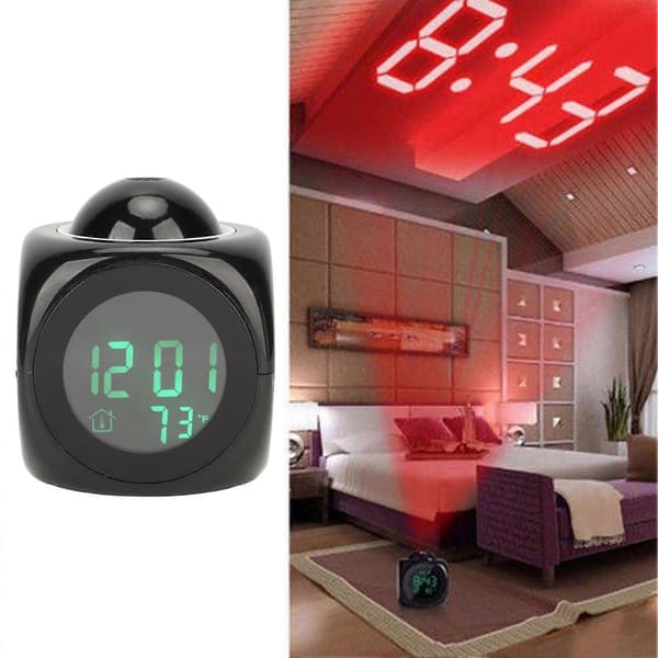 Projektionsur LED-display Projektionsvækkeur Mini stemmetidsindstilling Digitalt urprojektor med USB-kabel sort
