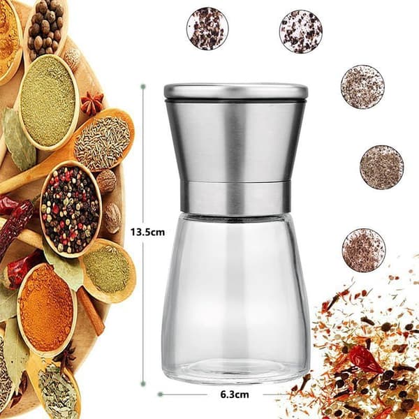 Sæt med 4 salt- og peberkværne, originalt rustfrit stål, kobberbørstet rustfrit stål og glaskrop, krydderikværne - 160 ml