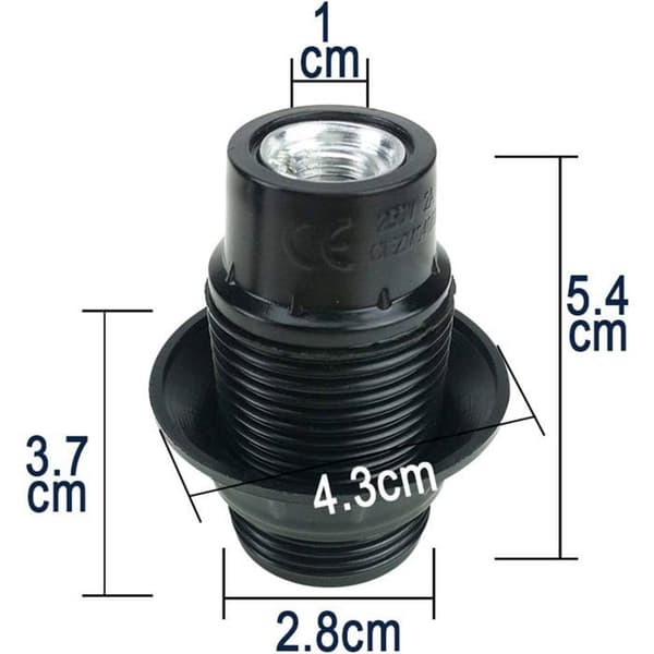 Sæt med 4 sorte bakelit E14 fatninger – industriel pæreholder, 250V, op til 60W