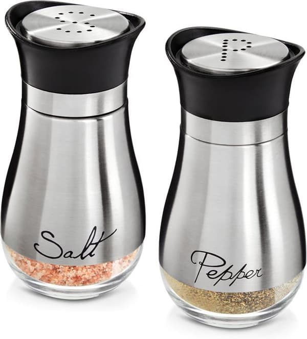 Salt- och pepparströare i rostfritt stål, 10 cm, 2 delar