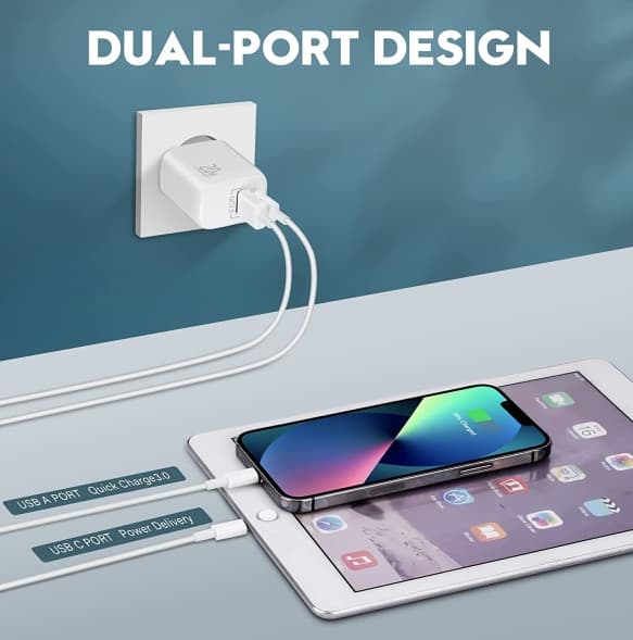 hurtig iphone dobbeltoplader med 2 kabler