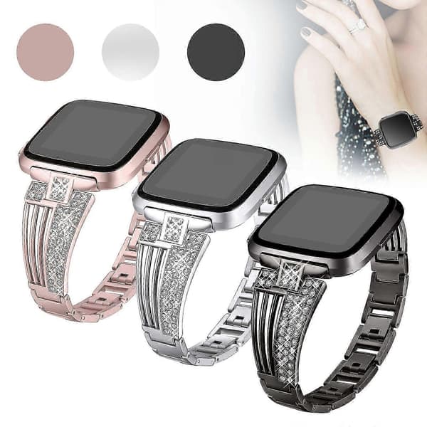 Kompatibel med Fitbit Versa, Fitbit Versa Lite ersättningsarmband, rostfritt stål med strass