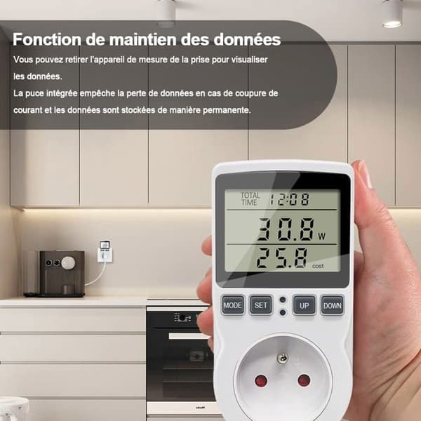 KETOTEK Plug-in Wattmeter, Strømmåler, Bakgrunnsbelyst LCD-skjerm, 11 Moduser