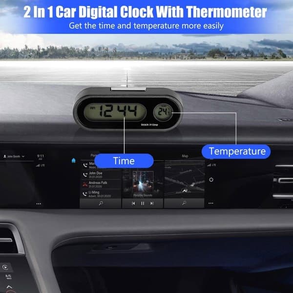 Bilklokke Termometer - Digital - Innebygd Termometer - LED Bakgrunnsbelysning