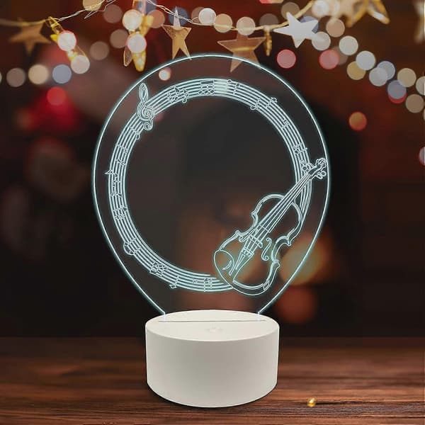Fiol 3D LED-bordslampa, musikinstrument med noter diskantklav, optisk illusion akrylglasplatta